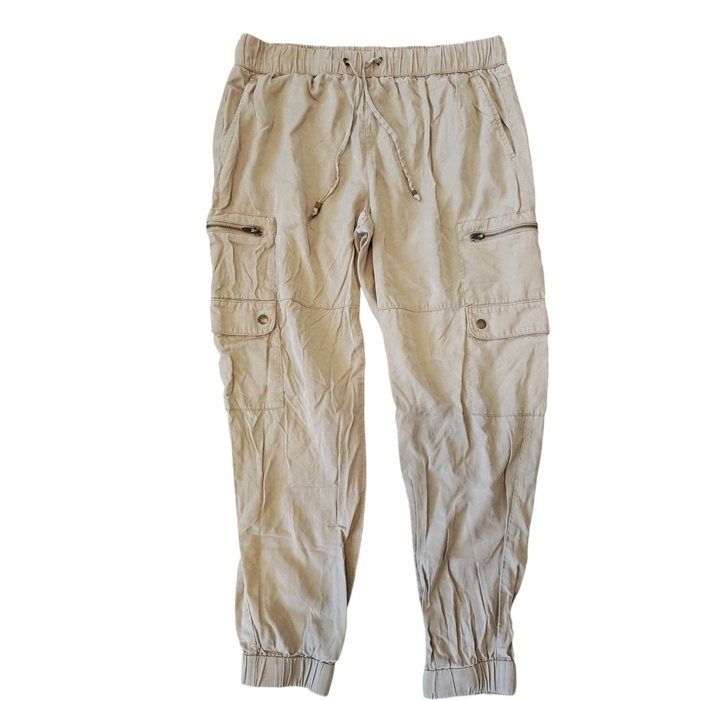 Banana Republic Womens Soft Cargo Tencel Joggers Tan Khaki Elastic Waist Size M